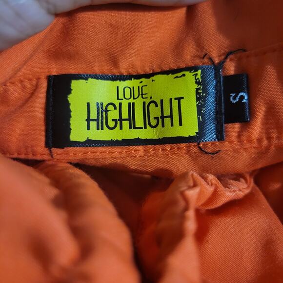 Love Highlight Bubble Sleeve Top Orange Blouse Ruched Cropped Slouchy Size Small - Picture 7 of 15